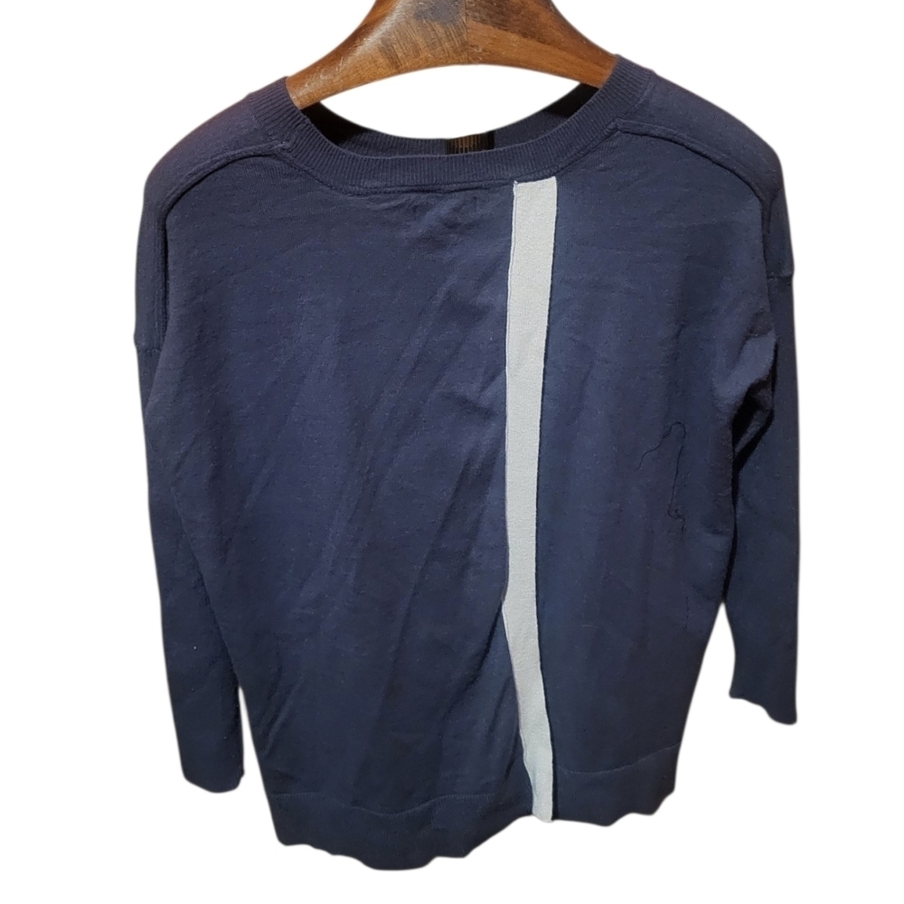Mersea Coronado Split Back Sweater Navy Blue & White Women's Sweater Size S/M - Picture 3 of 7